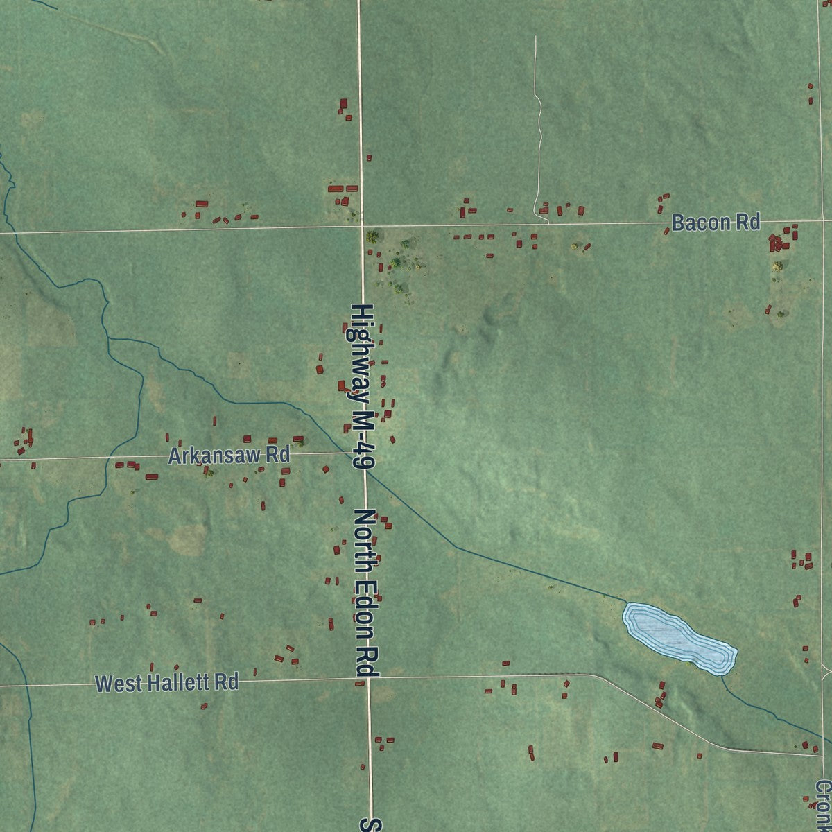 Second close-up of the map of Allen, Hillsdale County, Michigan print showing more streets and buildings