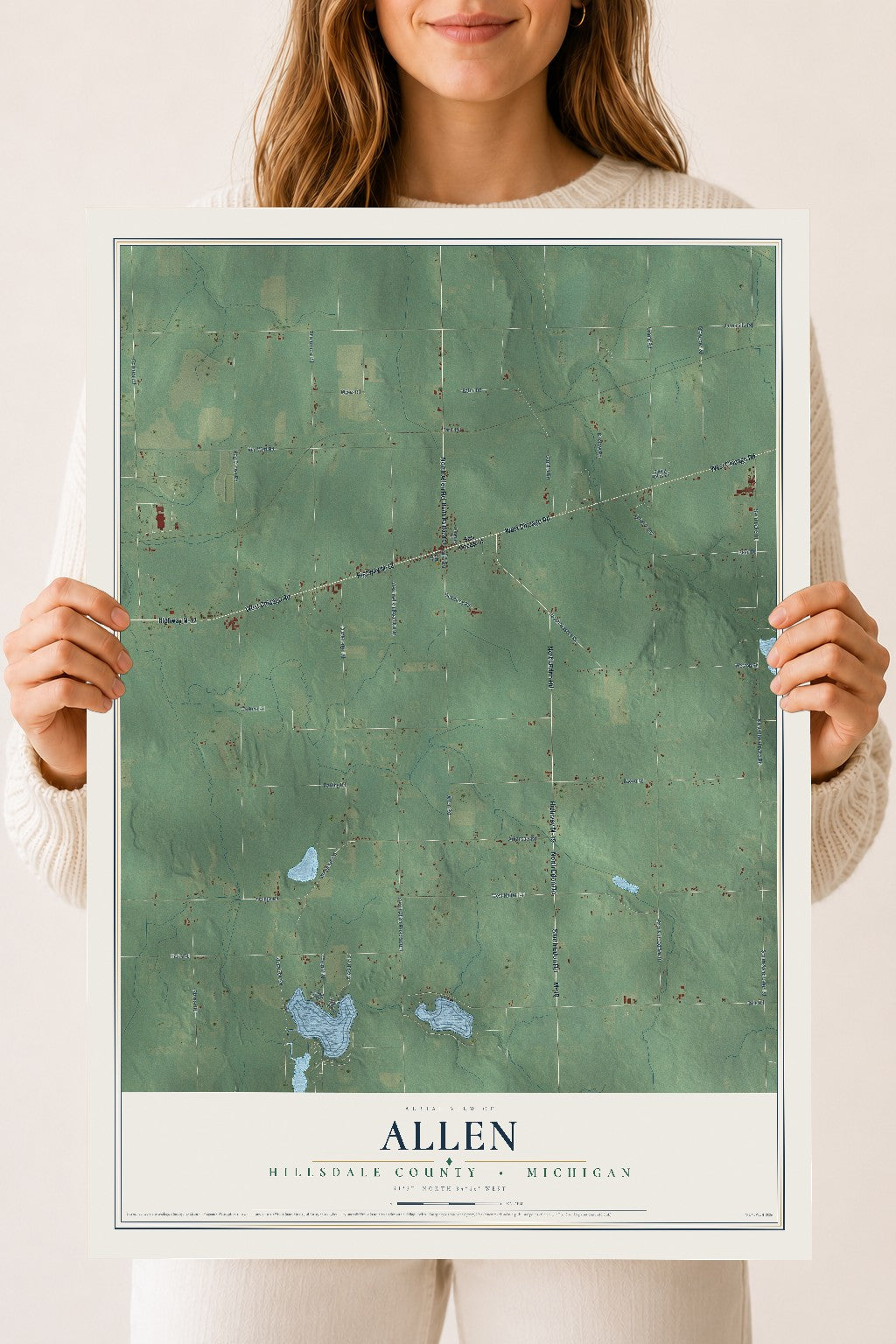 Map of Allen, Hillsdale County, Michigan, 18 x 24 inch unframed archival matte print