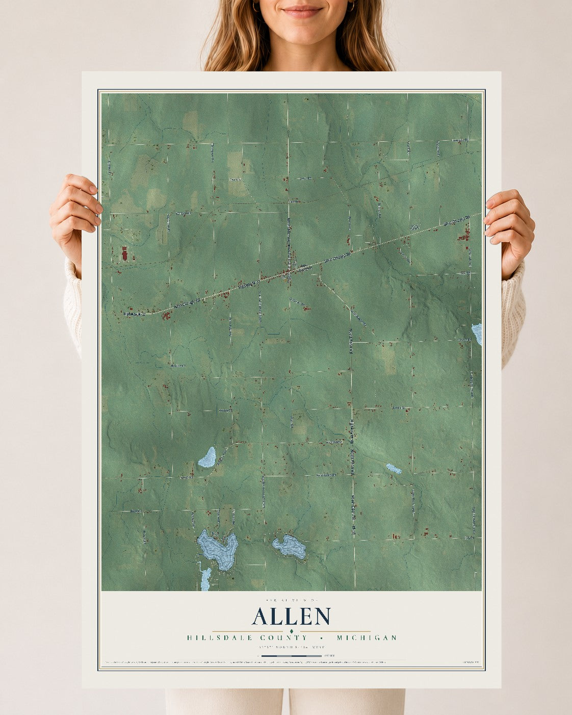 Map of Allen, Hillsdale County, Michigan, 24 x 36 inch unframed archival matte print