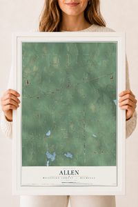 Map of Allen, Hillsdale County, Michigan, 18 x 24 inch print in a white wood frame