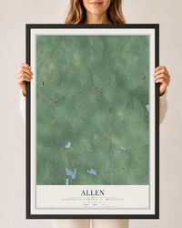 Map of Allen, Hillsdale County, Michigan, 24 x 36 inch print in a black wood frame