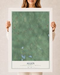 Map of Allen, Hillsdale County, Michigan, 24 x 36 inch print in a white wood frame