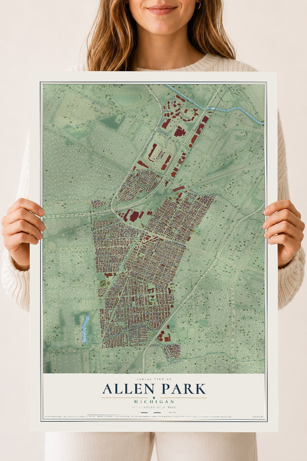 Map of Allen Park, Michigan, 18 x 24 inch unframed archival matte print