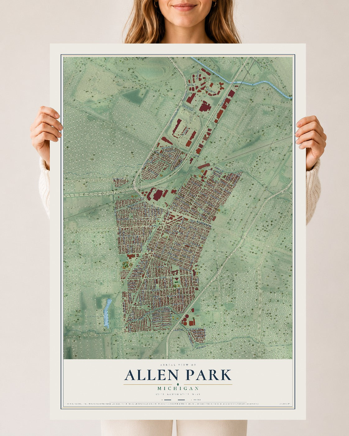 Map of Allen Park, Michigan, 24 x 36 inch unframed archival matte print