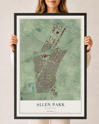 Map of Allen Park, Michigan, 24 x 36 inch print in a black wood frame