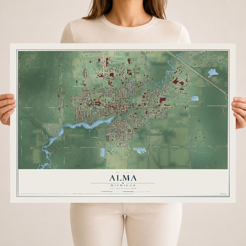 Map of Alma, Michigan, 18 x 24 inch unframed archival matte print