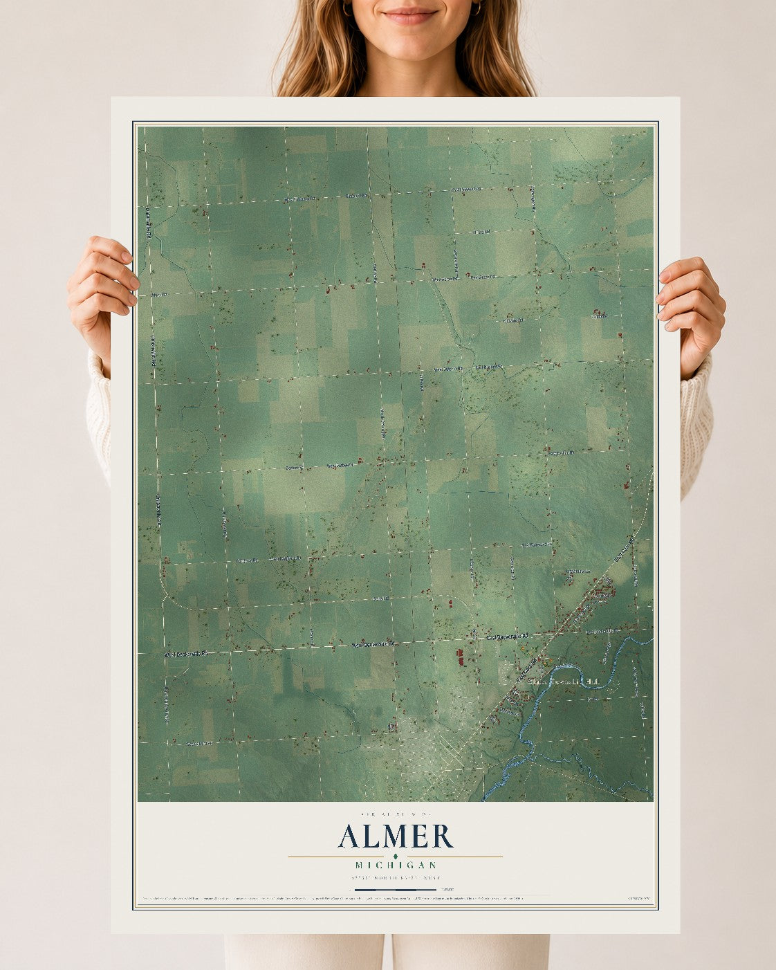 Map of Almer, Michigan, 24 x 36 inch unframed archival matte print
