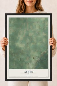 Map of Almer, Michigan, 18 x 24 inch print in a black wood frame