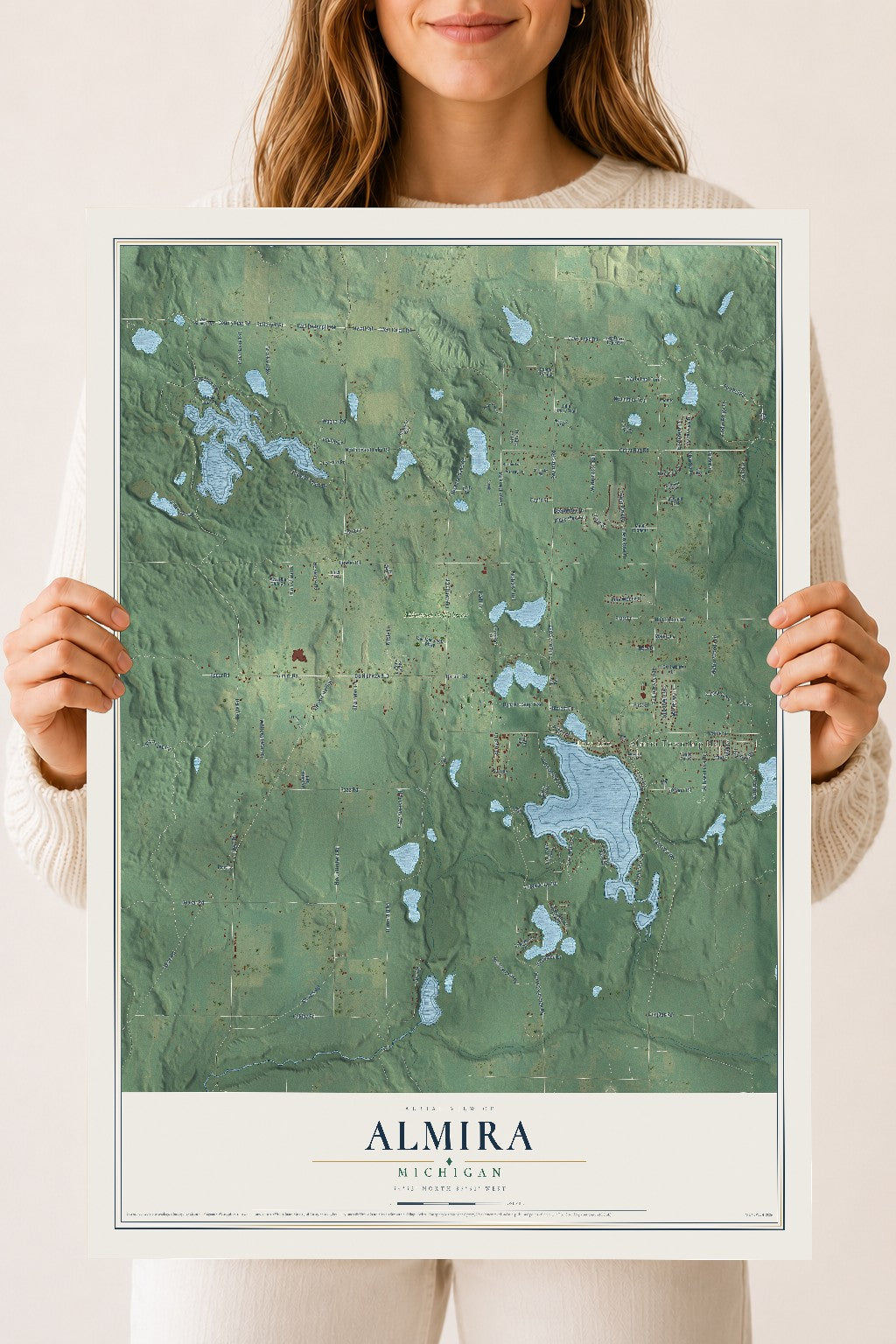 Map of Almira, Michigan, 18 x 24 inch unframed archival matte print