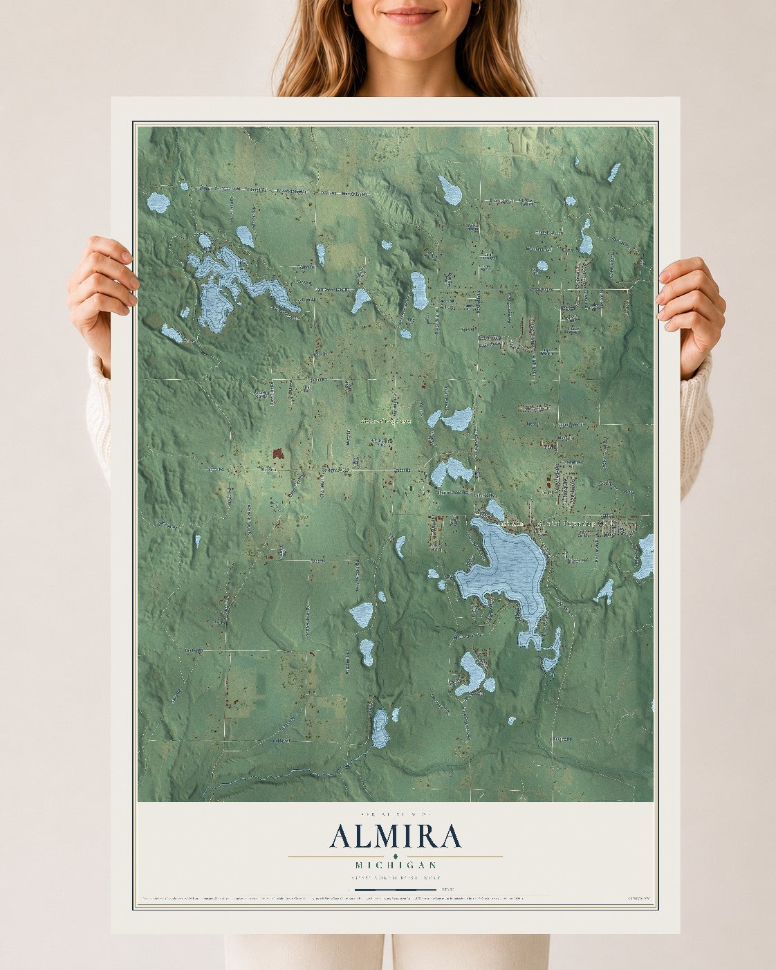 Map of Almira, Michigan, 24 x 36 inch unframed archival matte print