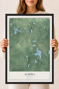 Map of Almira, Michigan, 18 x 24 inch print in a black wood frame