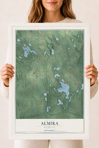 Map of Almira, Michigan, 18 x 24 inch print in a white wood frame