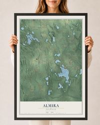 Map of Almira, Michigan, 24 x 36 inch print in a black wood frame