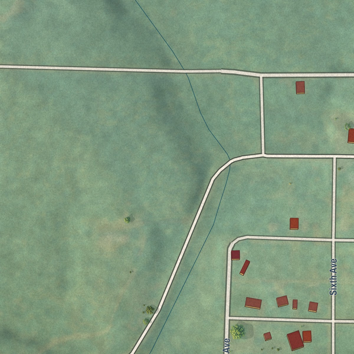 Second close-up of the map of Alpha, Michigan print showing more streets and buildings