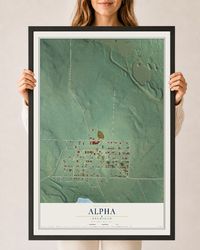 Map of Alpha, Michigan, 24 x 36 inch print in a black wood frame