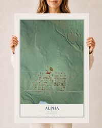 Map of Alpha, Michigan, 24 x 36 inch print in a white wood frame