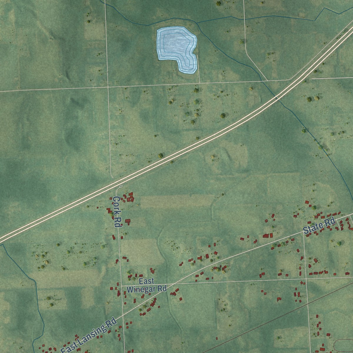 Close-up of the map of Antrim, Michigan print showing street and building detail