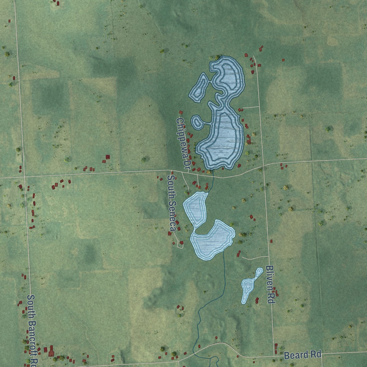 Second close-up of the map of Antrim, Michigan print showing more streets and buildings