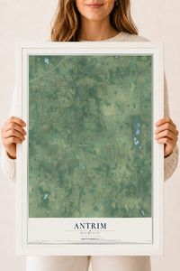 Map of Antrim, Michigan, 18 x 24 inch print in a white wood frame
