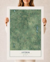 Map of Antrim, Michigan, 24 x 36 inch print in a white wood frame