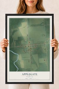 Map of Applegate, Michigan, 18 x 24 inch print in a black wood frame