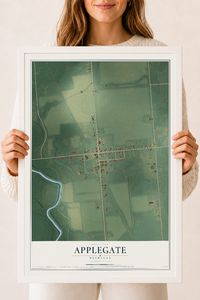 Map of Applegate, Michigan, 18 x 24 inch print in a white wood frame