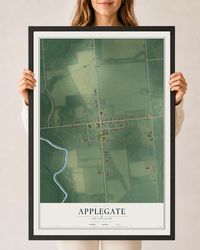 Map of Applegate, Michigan, 24 x 36 inch print in a black wood frame