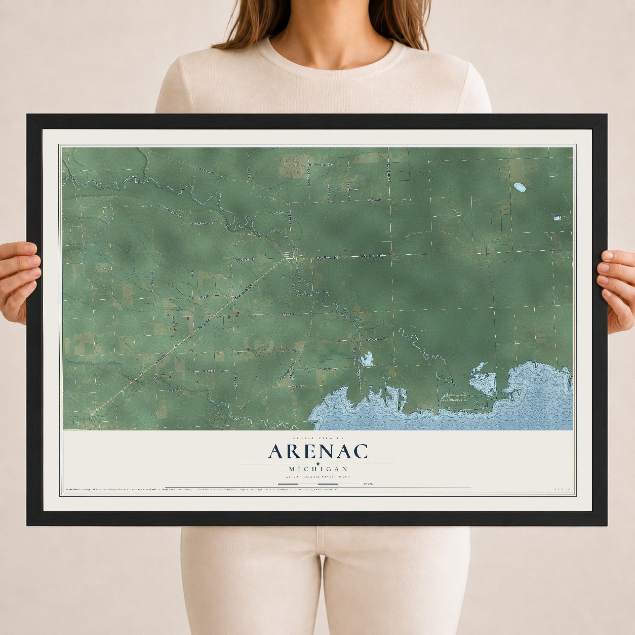 Map of Arenac, Michigan, 18 x 24 inch print in a black wood frame