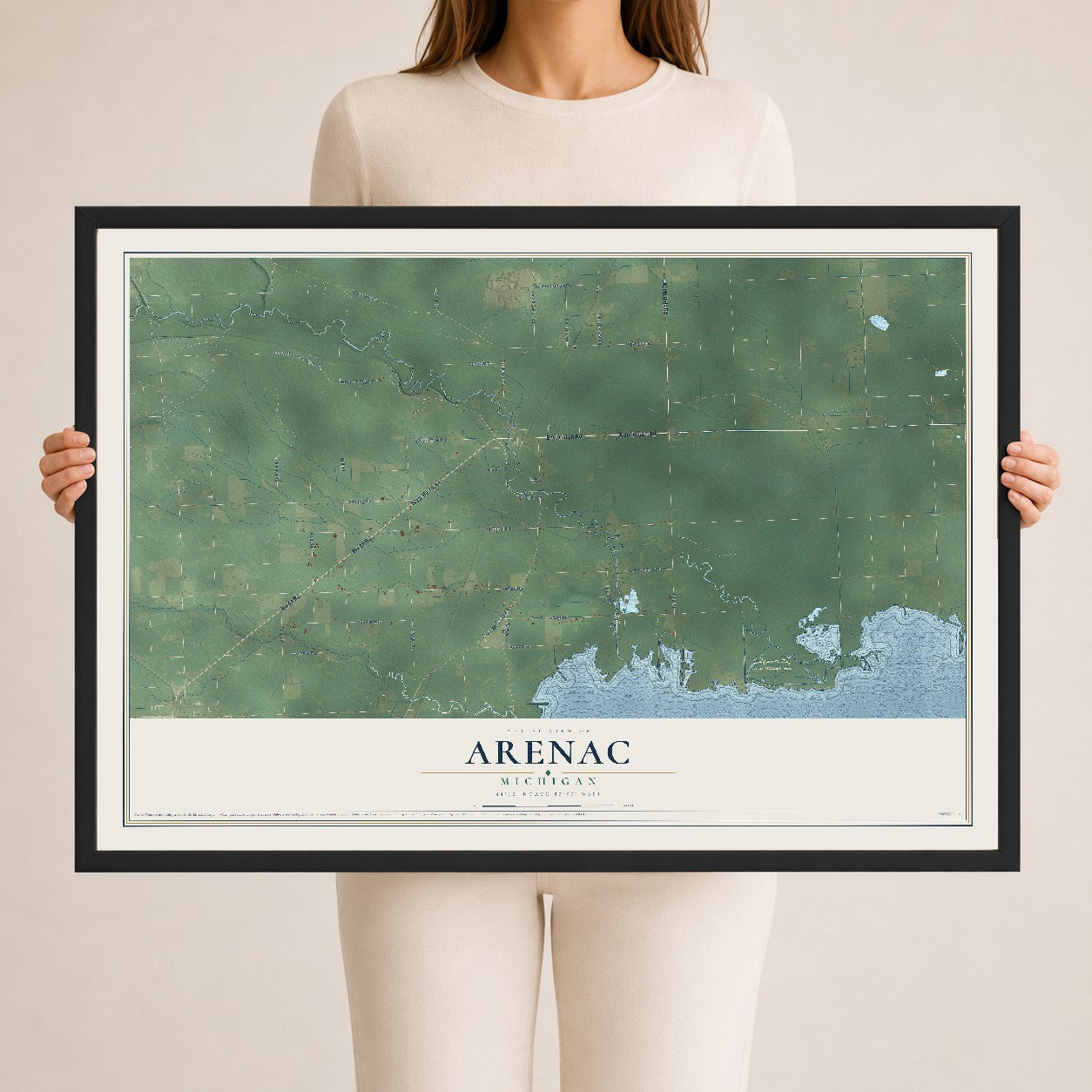 Map of Arenac, Michigan, 24 x 36 inch print in a black wood frame