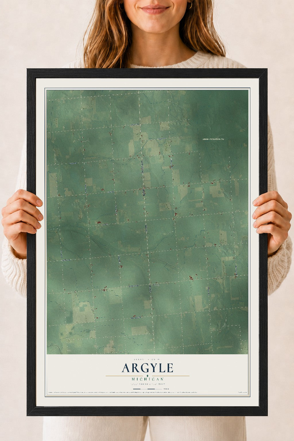Map of Argyle, Michigan, 18 x 24 inch print in a black wood frame
