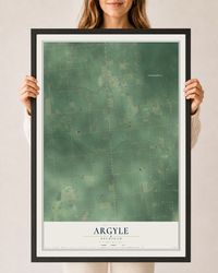 Map of Argyle, Michigan, 24 x 36 inch print in a black wood frame