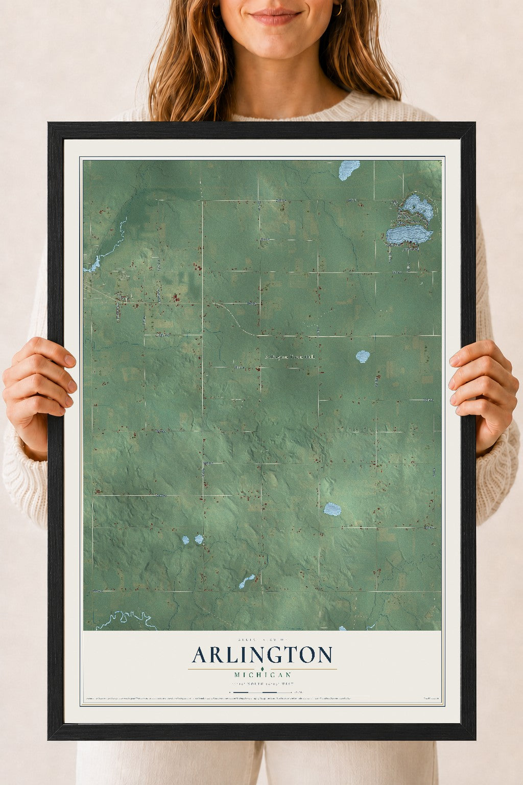 Map of Arlington, Michigan, 18 x 24 inch print in a black wood frame