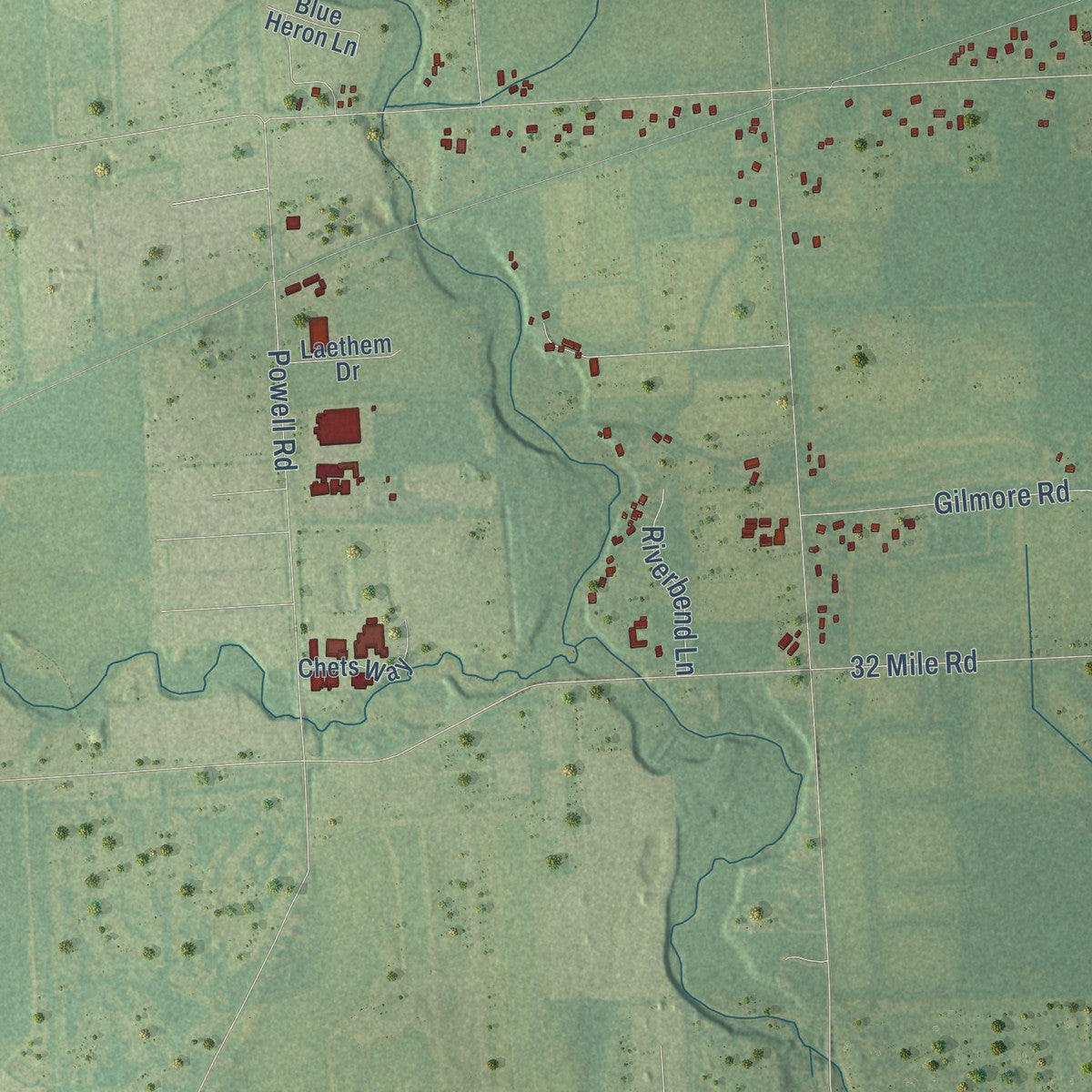 Second close-up of the map of Armada, Macomb County, Michigan print showing more streets and buildings