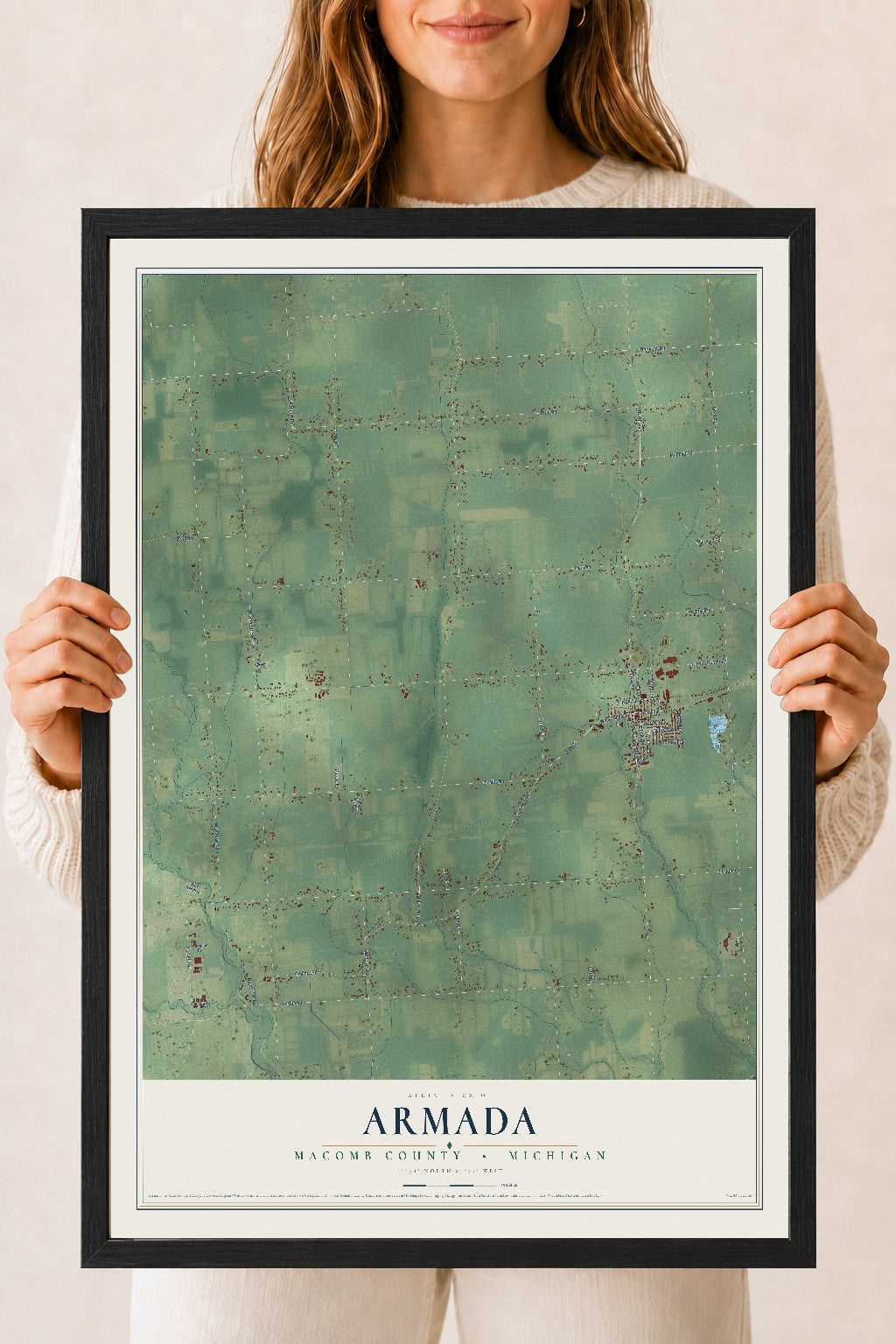 Map of Armada, Macomb County, Michigan, 18 x 24 inch print in a black wood frame