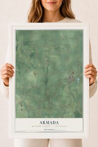Map of Armada, Macomb County, Michigan, 18 x 24 inch print in a white wood frame