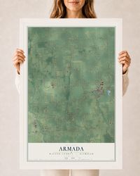 Map of Armada, Macomb County, Michigan, 24 x 36 inch print in a white wood frame