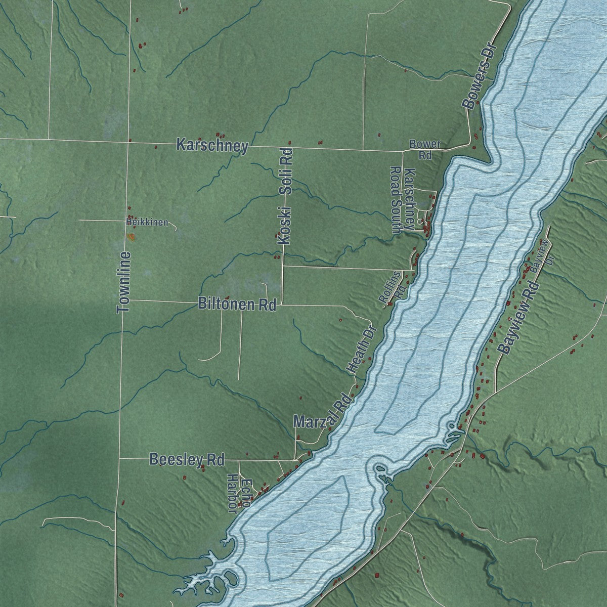 Second close-up of the map of Arvon, Michigan print showing more streets and buildings