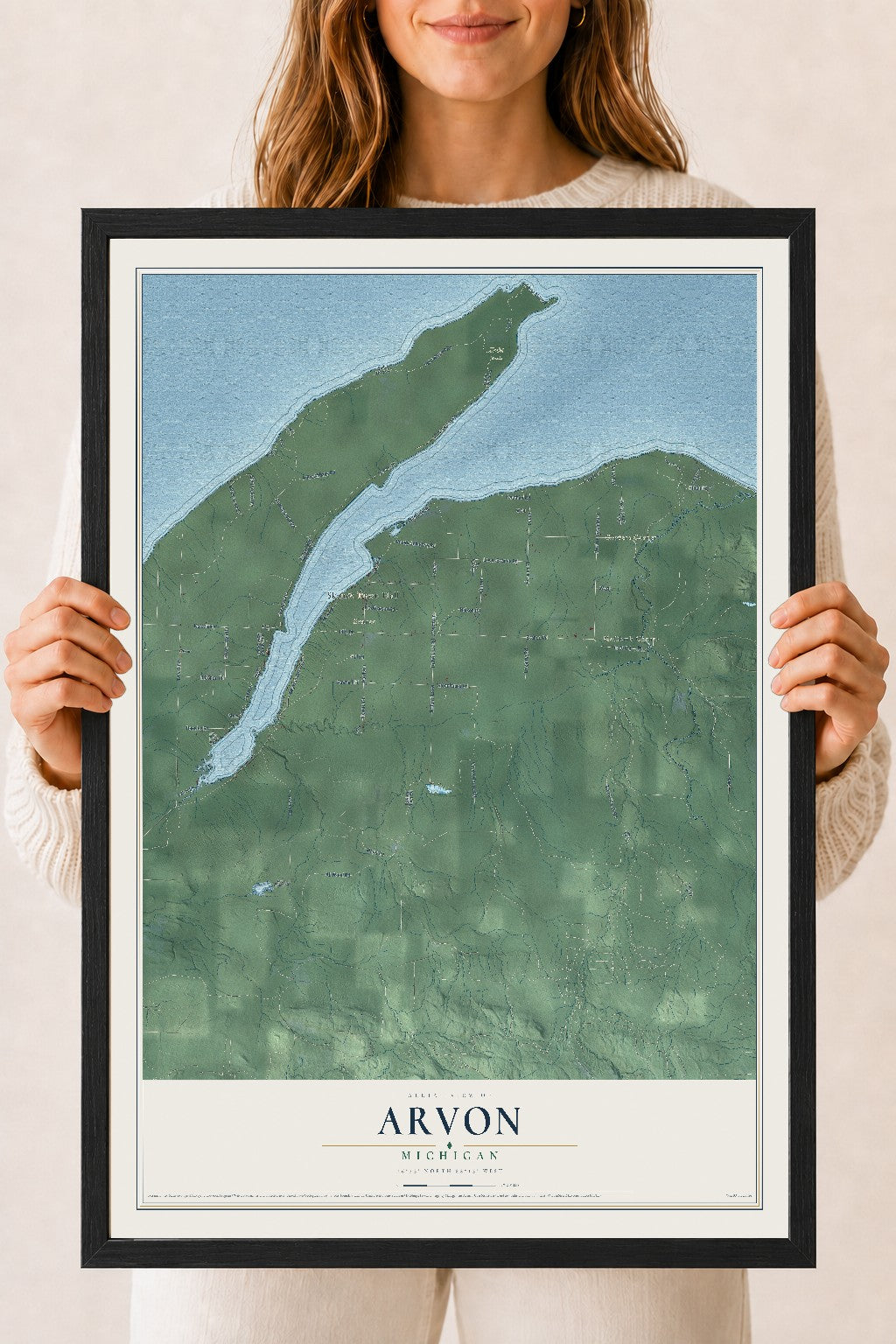 Map of Arvon, Michigan, 18 x 24 inch print in a black wood frame