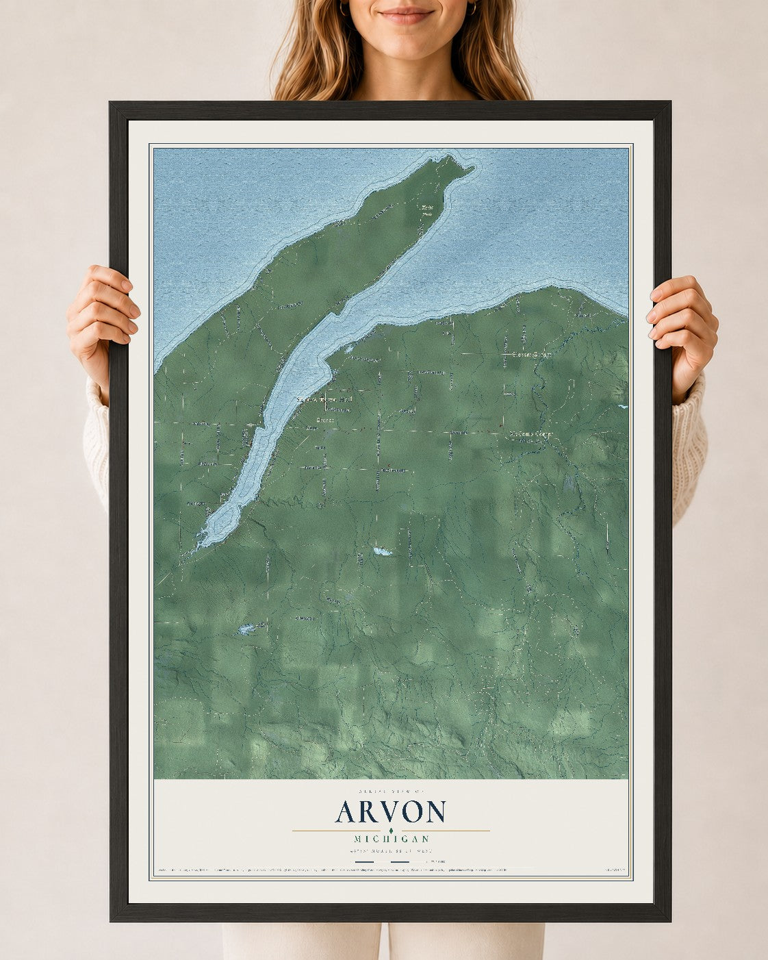 Map of Arvon, Michigan, 24 x 36 inch print in a black wood frame