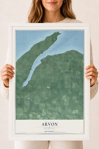 Map of Arvon, Michigan, 18 x 24 inch print in a white wood frame