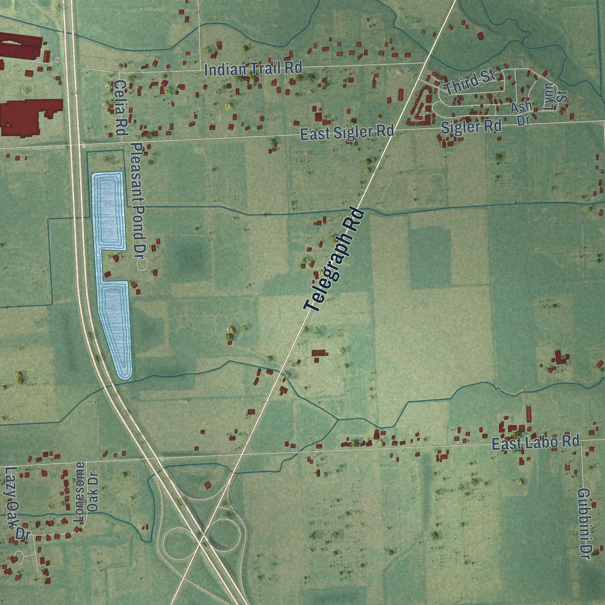 Second close-up of the map of Ash, Michigan print showing more streets and buildings