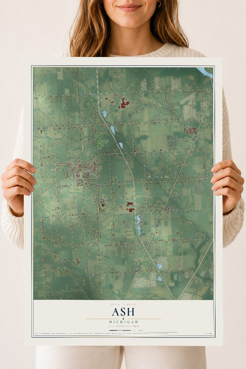 Map of Ash, Michigan, 18 x 24 inch unframed archival matte print
