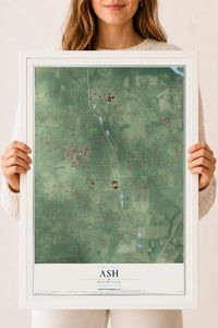 Map of Ash, Michigan, 18 x 24 inch print in a white wood frame