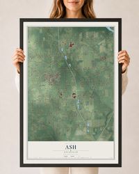 Map of Ash, Michigan, 24 x 36 inch print in a black wood frame