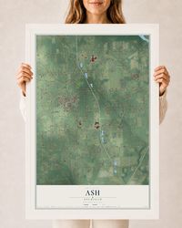 Map of Ash, Michigan, 24 x 36 inch print in a white wood frame