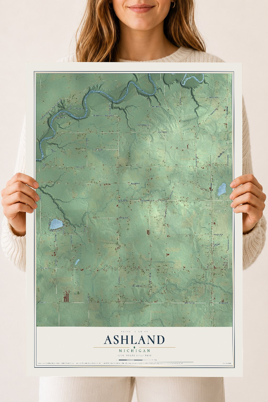 Map of Ashland, Michigan, 18 x 24 inch unframed archival matte print