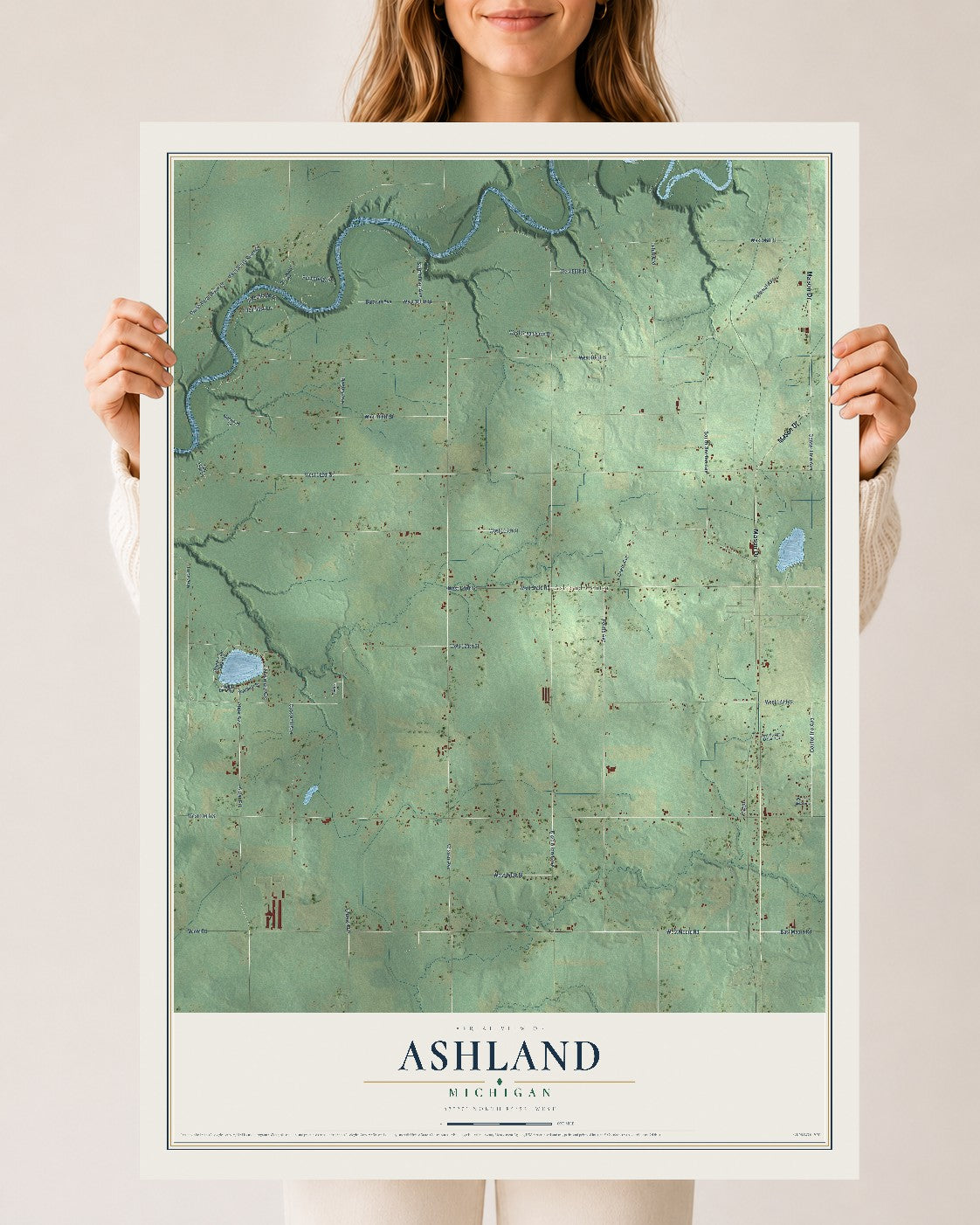 Map of Ashland, Michigan, 24 x 36 inch unframed archival matte print