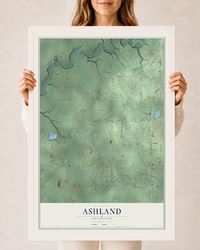 Map of Ashland, Michigan, 24 x 36 inch print in a white wood frame