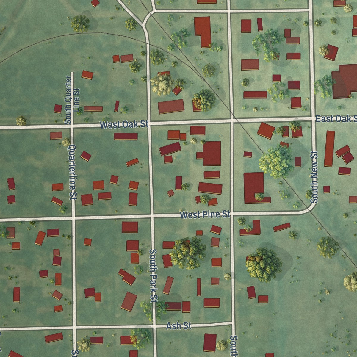 Close-up of the map of Ashley, Michigan print showing street and building detail