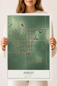 Map of Ashley, Michigan, 18 x 24 inch unframed archival matte print